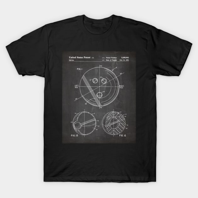 Bowling Ball Patent - Bowler 10 Pin Bowling Art - Black Chalkboard T-Shirt by patentpress